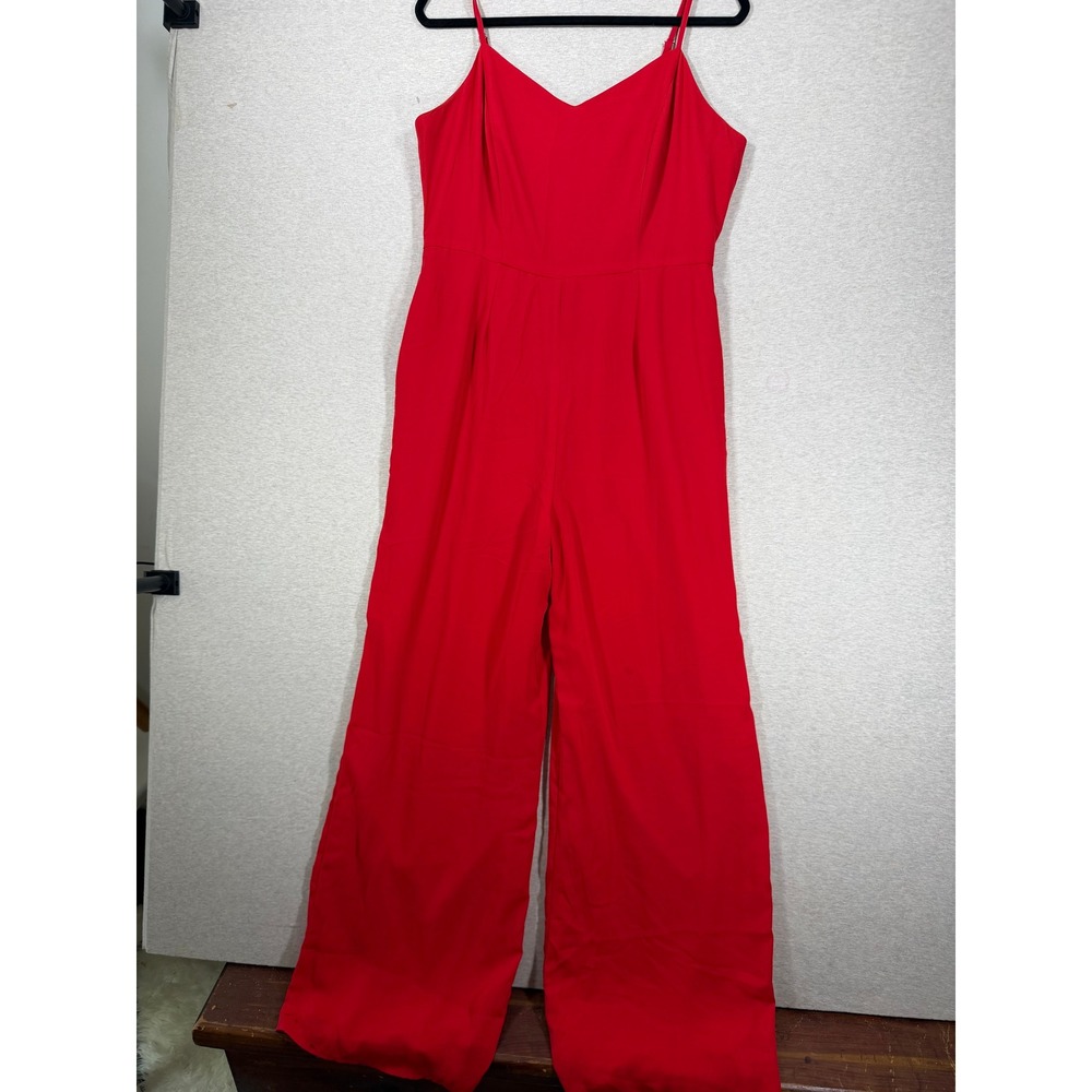 Skies Are Blue Jumpsuit Womens Large Red Good Wide Leg V-Neck Spaghetti Strap